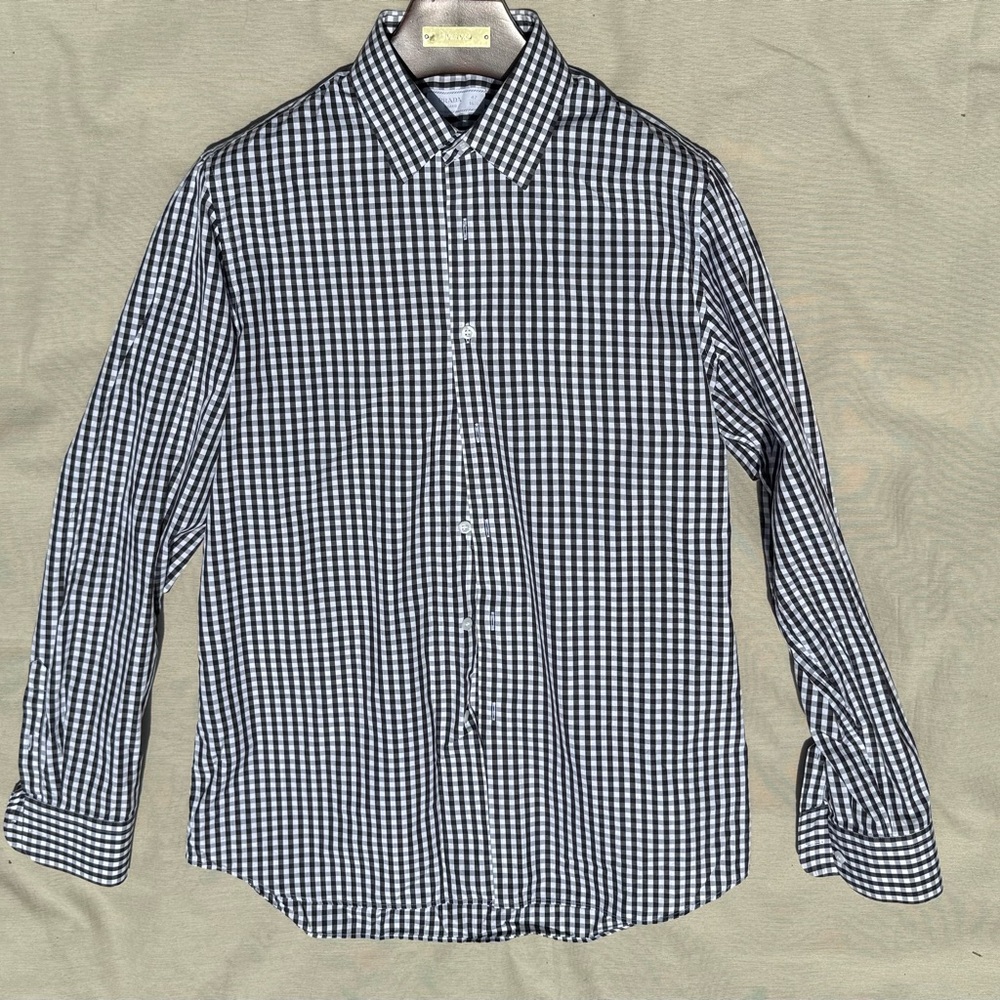 Prada Black and White Casual Button Down Shirt IT 42 16 1/2 checkered